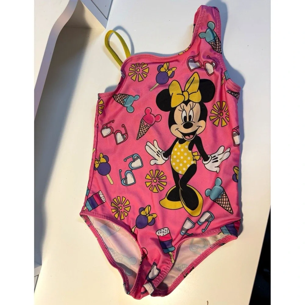 Disney Junior Minnie Mouse Pink One Piece Swimsuit Girls Toddler 4T Beach Swim
